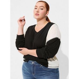 Torrid Cotton Modal Slub V-Neck Long Sleeve Dolman Tee Color Block Shirt